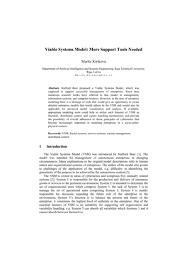 Viable Systems Model: More Support Tools Needed
