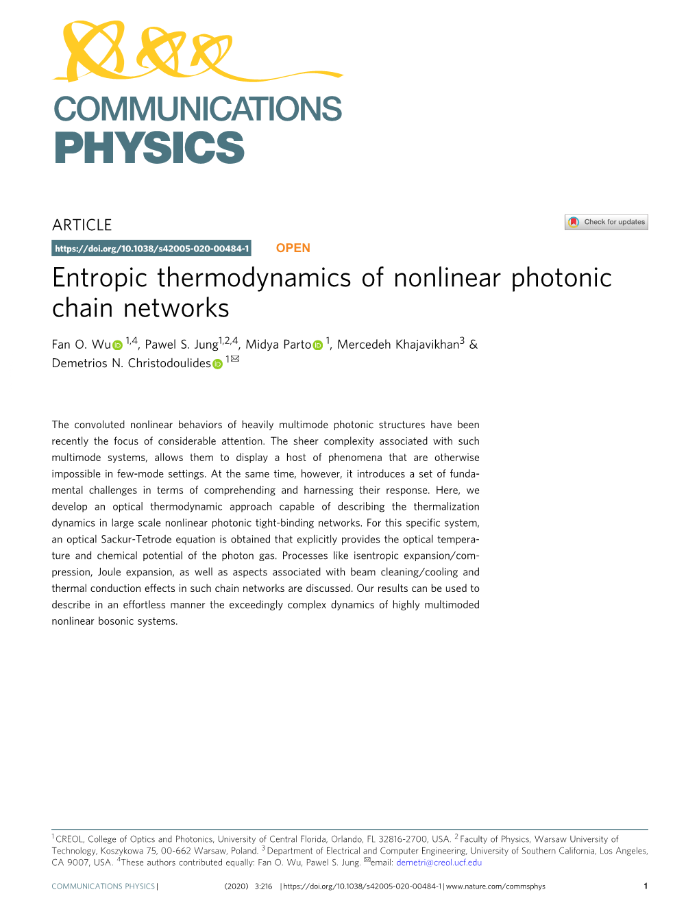 Entropic Thermodynamics of Nonlinear Photonic Chain Networks