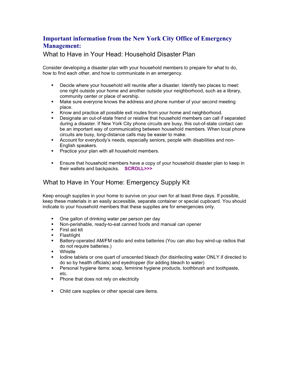 Important Information from the New York City Office of Emergency Management