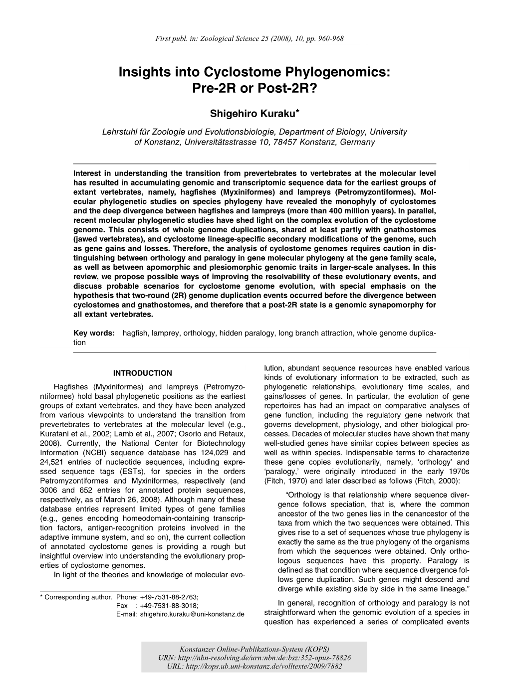 Insights Into Cyclostome Phylogenomics: Pre-2R Or Post-2R?