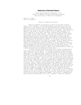 Abstracts of Selected Papers Tenth Annual Medieval Conference - 1976 Center for Medieval and Early Renaissance Studies State University of New York at Binghamton
