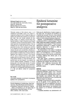 Epidural Ketamine for Postoperative Analgesia