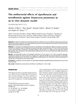The Antibacterial Effects of Ciprofloxacin and Trovafloxacin Against Streptococcus Pneumoniae in an in Vitro Dynamic Model