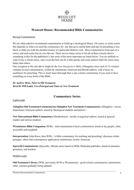 Westcott House: Recommended Bible Commentaries