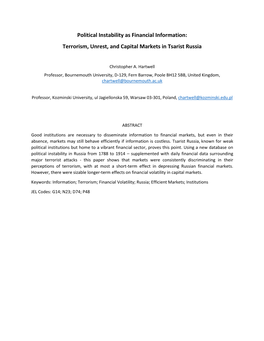 Terrorism, Unrest, and Capital Markets in Tsarist Russia