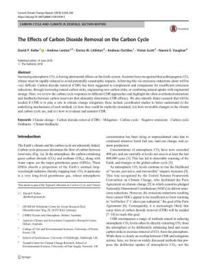 The Effects of Carbon Dioxide Removal on the Carbon Cycle