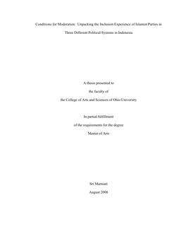 Unpacking the Inclusion Experience of Islamist Parties in Three Different Political Systems in Indon