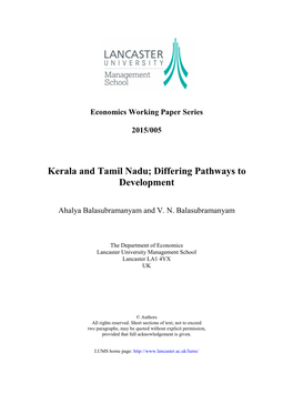 Kerala and Tamil Nadu; Differing Pathways to Development
