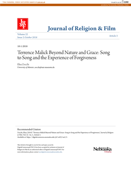 Terrence Malick Beyond Nature and Grace: Song to Song and the Experience of Forgiveness Elisa Zocchi University of Münster, Zocchi@Uni-Muenster.De