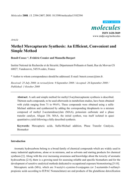Methyl Mercapturate Synthesis: an Efficient, Convenient and Simple Method