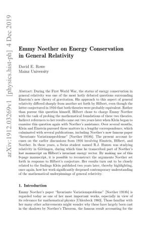 Emmy Noether on Energy Conservation in General Relativity