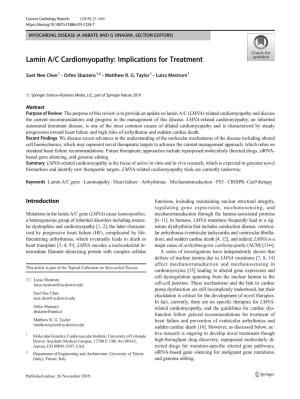 Lamin A/C Cardiomyopathy: Implications for Treatment