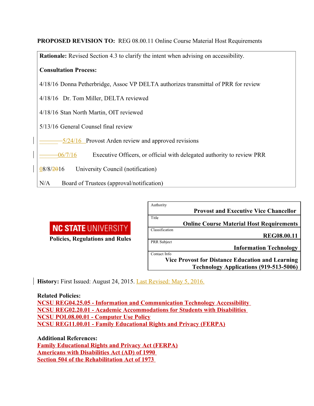 PROPOSED REVISION TO: REG 08.00.11 Online Course Material Host Requirements