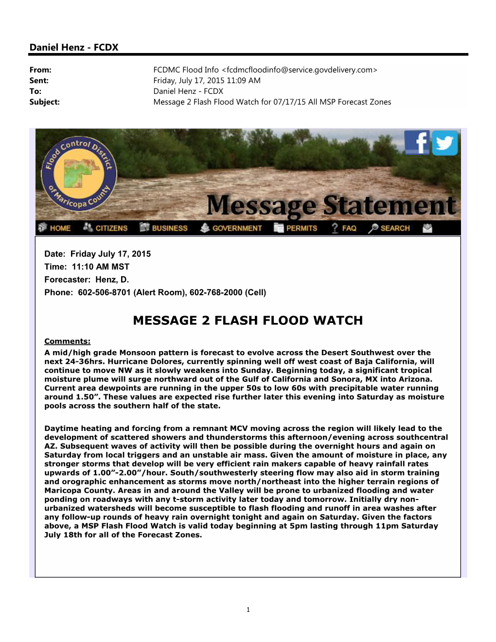 Message 2 Flash Flood Watch for 07/17/15 All MSP Forecast Zones