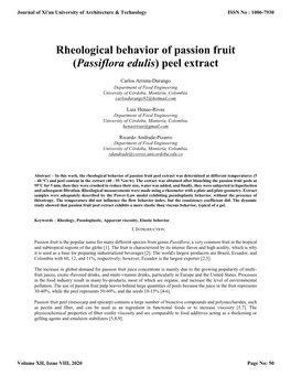Rheological Behavior of Passion Fruit (Passiflora Edulis) Peel Extract