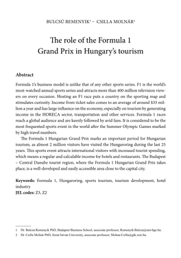 The Role of the Formula 1 Grand Prix in Hungary's Tourism