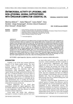 Non-Liposomal Vaginal Suppositories with Origanum Compactum Essential