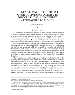 The Key to Value: the Debate Over Commensurability in Neoclassical and Credit Approaches to Money