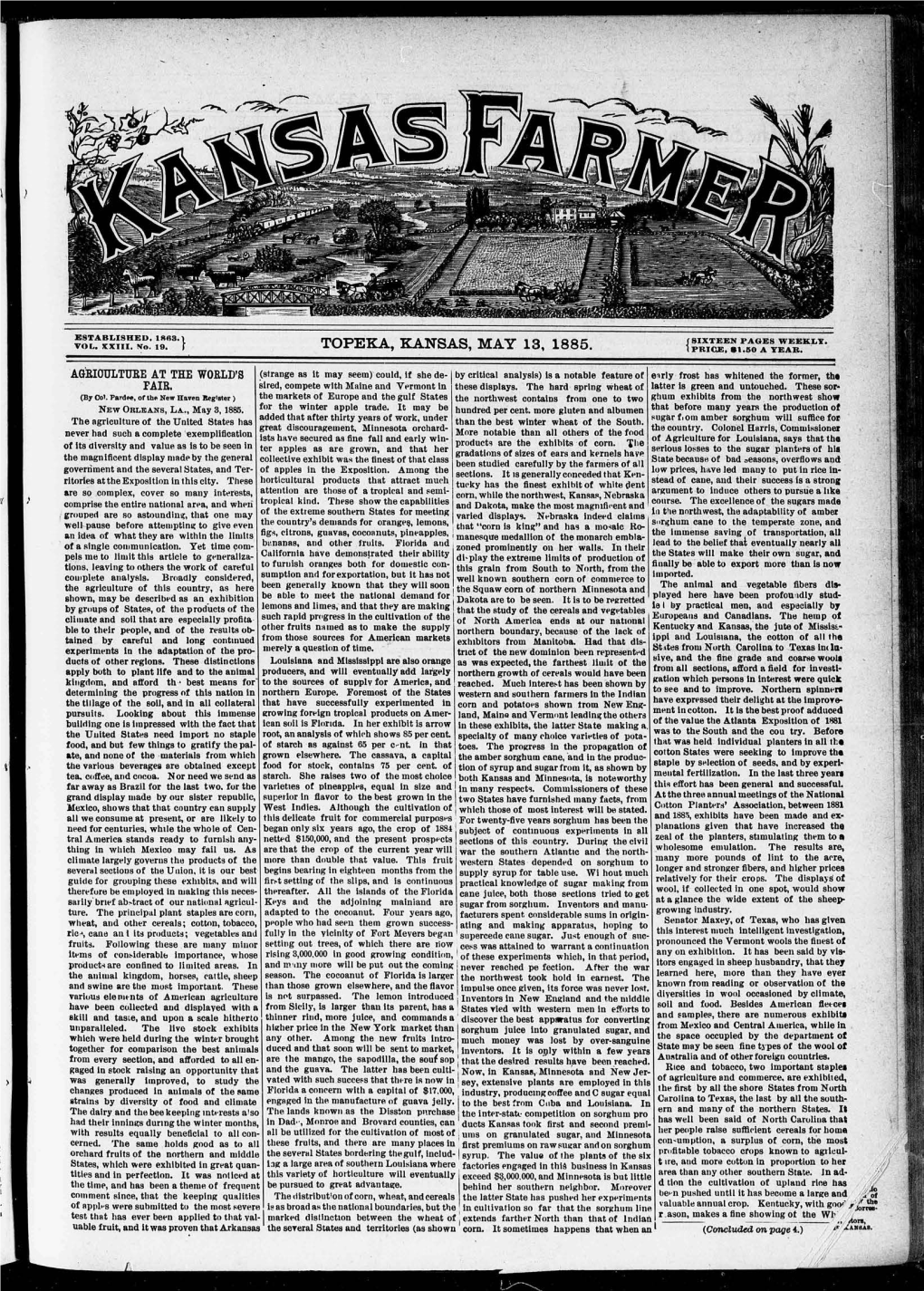 ESTABLISHED.1Rfl3.} TOPEKA, KANSAS, MAY 13, 1885