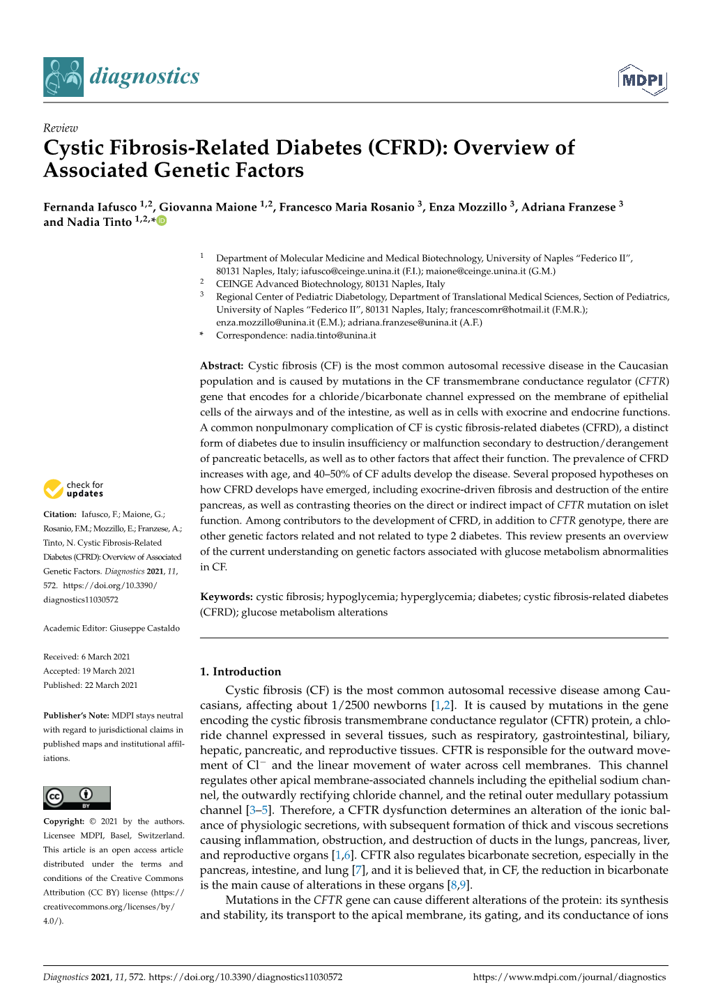 Cystic Fibrosis-Related Diabetes (CFRD): Overview of Associated Genetic Factors