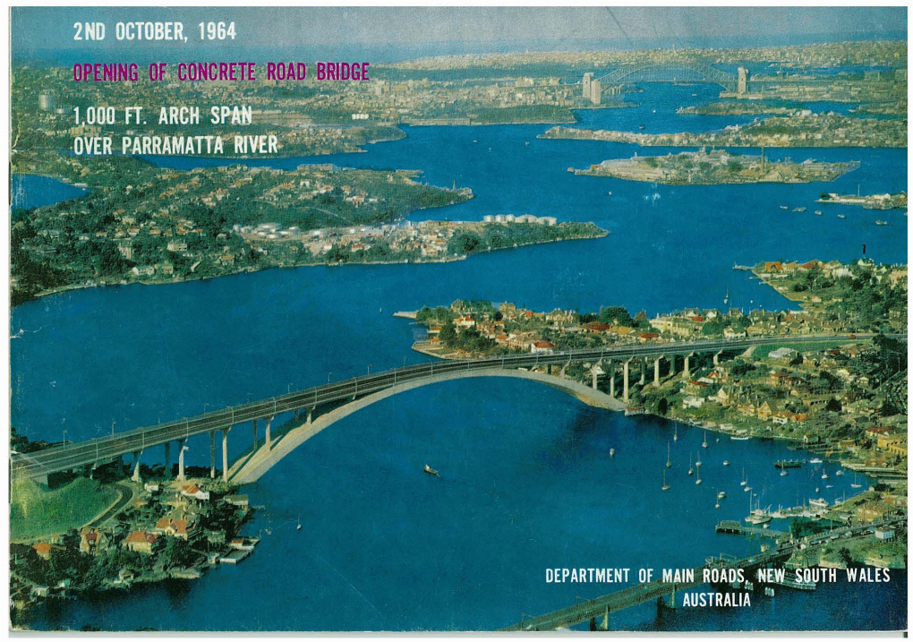 Gladesville Bridge, Acl~>> River Connecting Drurnmoyne and Gladesville and the Original Across the Parramatta River in the Locality Was by Ferry