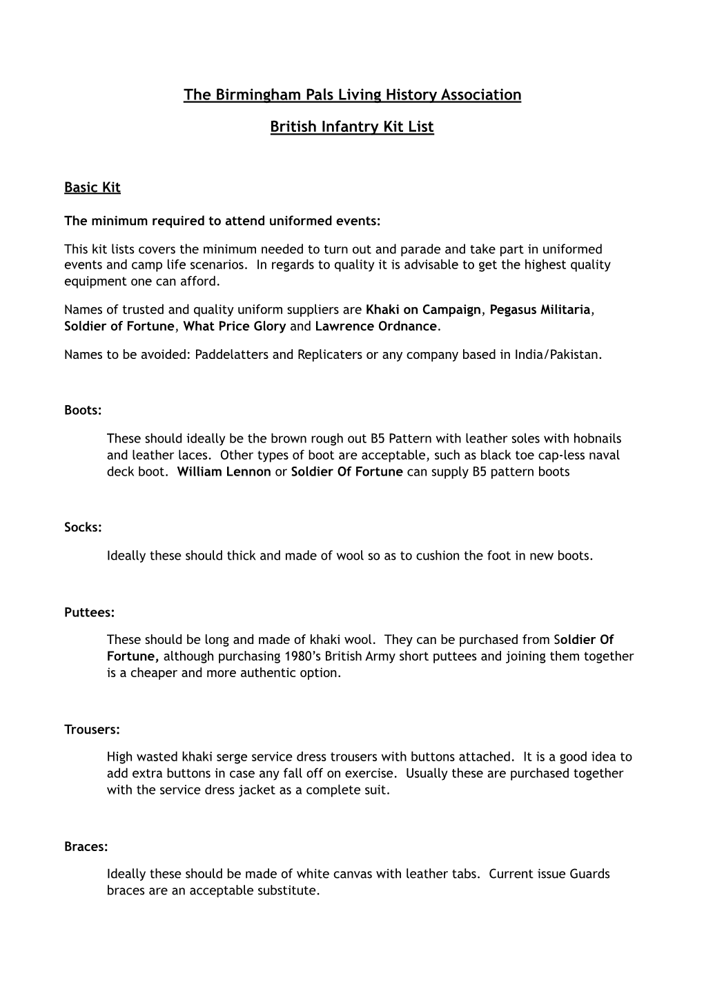 British Infantry Equipment Guidance