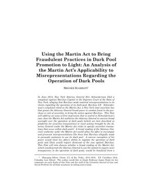 Using the Martin Act to Bring Fraudulent Practices in Dark Pool