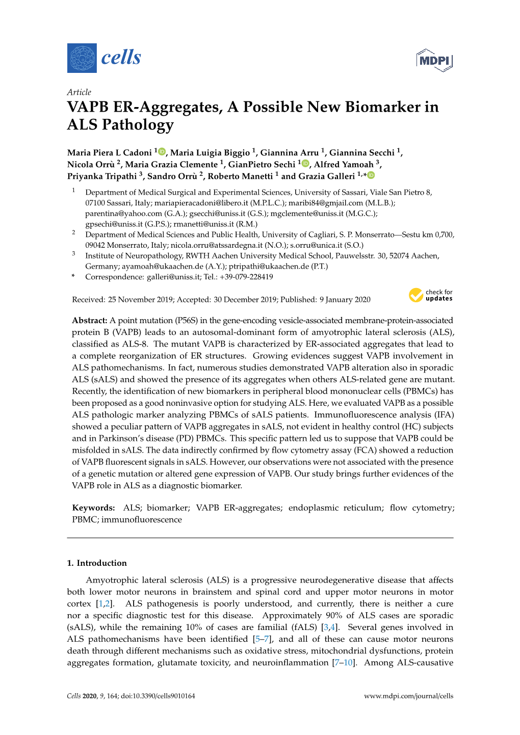 VAPB ER-Aggregates, a Possible New Biomarker in ALS Pathology