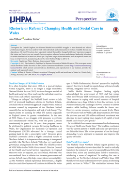 Rhetoric Or Reform? Changing Health and Social Care in Wales