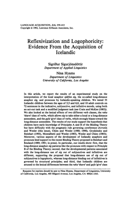 Reflexivization and Logophoricity: Evidence from the Acquisition of Icelandic