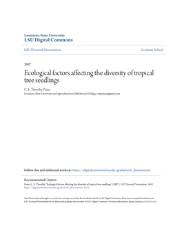 Ecological Factors Affecting the Diversity of Tropical Tree Seedlings C