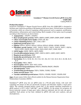 Genequery™ Human Growth Factors Qpcr Array Kit (GQH-GRF) Catalog #GK123 Product