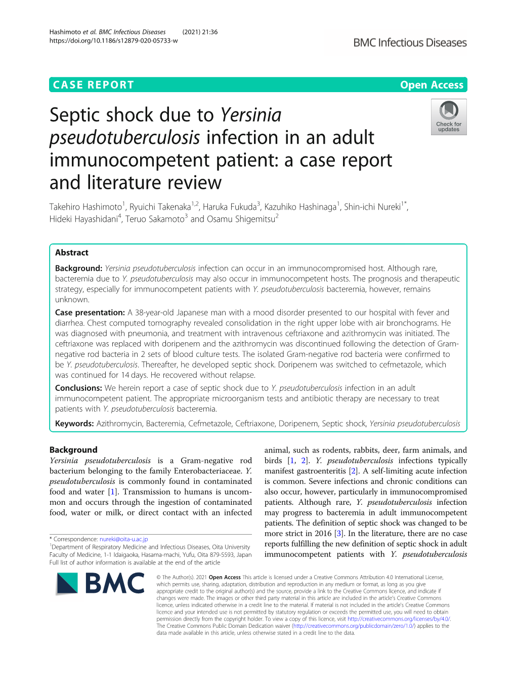 Septic Shock Due to Yersinia Pseudotuberculosis Infection in An