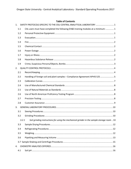 Central Analytical Laboratory - Standard Operating Procedures 2017