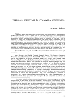 Poziţionări Identitare În Avangarda Românească