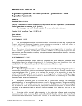 Statutory Issue Paper No. 45 Repurchase Agreements, Reverse