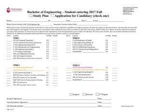 Bachelor of Engineering – Student Entering 2017 Fall Study Plan Application for Candidacy (Check One)