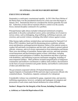 Country Reports on Human Rights Practices for 2014 United States Department of State • Bureau of Democracy, Human Rights and Labor GUATEMALA 3