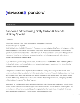Pandora LIVE Featuring Dolly Parton & Friends Holiday Special