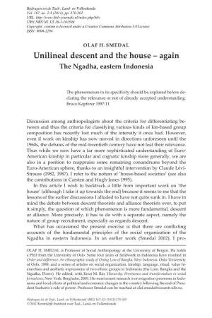 Unilineal Descent and the House – Again the Ngadha, Eastern Indonesia