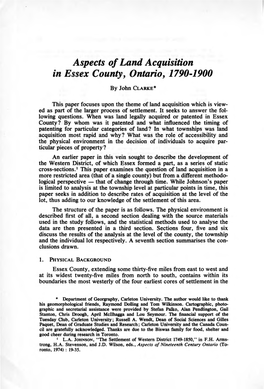 Aspects of Land Acquisition in Essex County, Ontario, 1790-1900