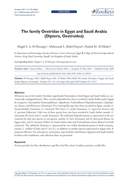 The Family Oestridae in Egypt and Saudi Arabia (Diptera, Oestroidea)