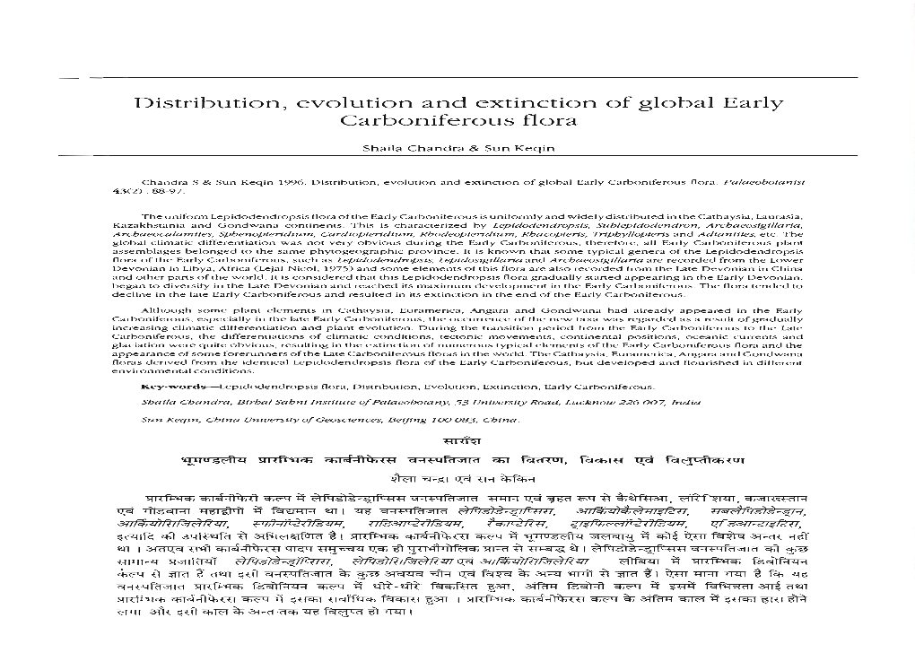 Distribution, Evolution and Extinction of Global Early Carboniferous Flora