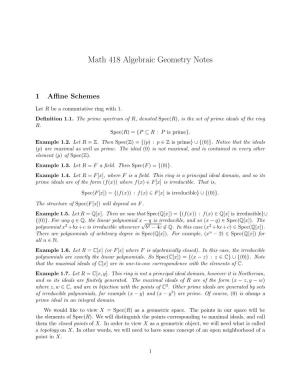 Math 418 Algebraic Geometry Notes