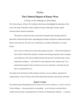 Preface the Cultural Impact of Kanye West a Preface to the Anthology by Julius Bailey
