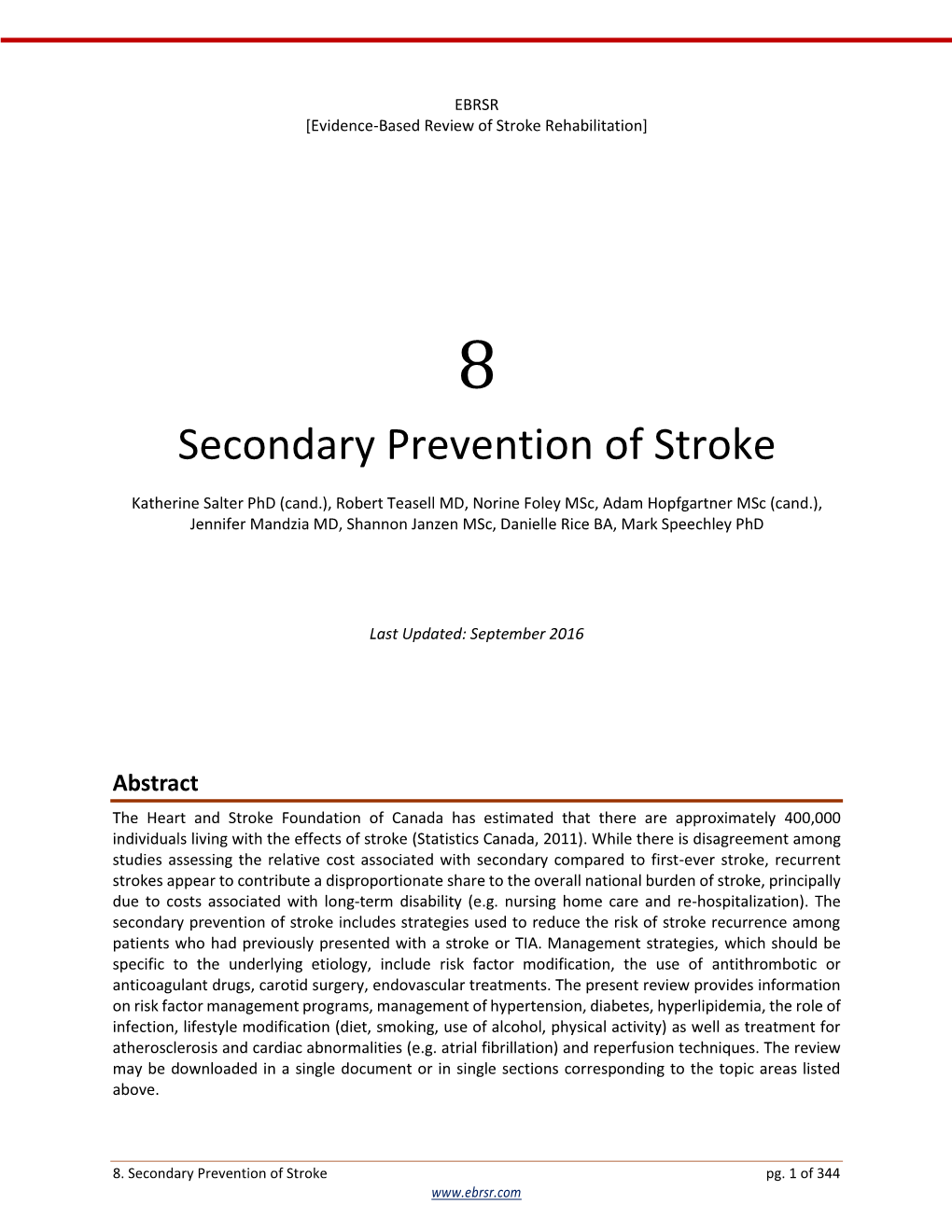 EBRSR: Secondary Prevention of Stroke