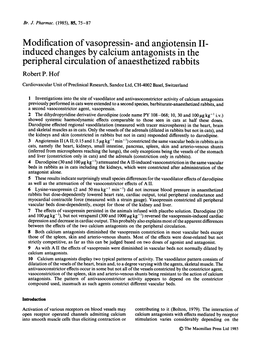 And Angiotensin II- Induced Changes by Calcium Antagonists in the Peripheral Circulation Ofanaesthetized Rabbits Robert P