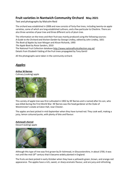 Fruit Varieties in Nantwich Community Orchard May 2021 Apples