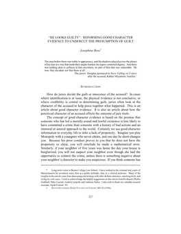 “He Looks Guilty”: Reforming Good Character Evidence to Undercut the Presumption of Guilt