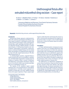 Urethrovaginal Fistula After Extruded Midurethral Sling Excision – Case Report